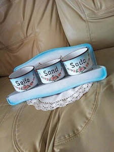 FRENCH ANTIQUE Enamel SABON Rack Rose Garland BB JAPY Canister Set Vintage - Picture 1 of 9