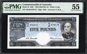Australia 5 Pounds P31 R49 1954-59 Coombs Wilson PMG55 aUNC Banknote Pre Decimal - Imagen 1 de 2