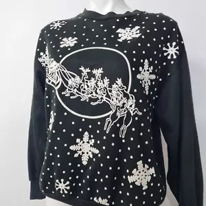 Vtg Grandma All Over Ugly Christmas Sweatshirt Black Puffy Santa Reindeer XL - Picture 1 of 6