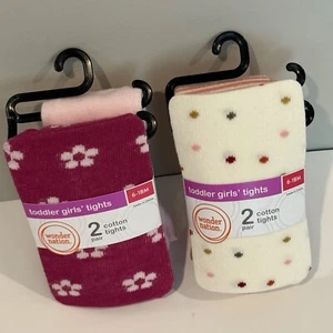Wonder Nation Cotton Tights Flower Pink Dot Striped 4 Pair Baby Girl 6-18M NEW - Picture 1 of 10