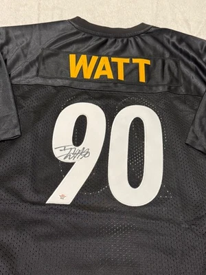 Camiseta de fútbol americano firmada por TJ Watt de los Pittsburgh Steelers certificado de autenticidad Foto 1 de 4