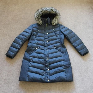 Abrigo Michael Kors para mujer XL negro plumón acolchado con capucha piel sintética largo Parka Puff MK - Imagen 1 de 13
