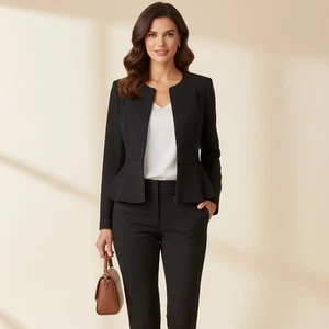 Rebecca Taylor schwarzes Sakko Gr. 4 schwarz Reißverschluss vorne Stretch Blazer feminine Passform - Bild 1 von 9