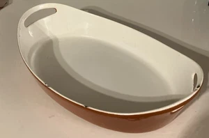 MCM COPCO Michael Lax  Enameled Cast Iron  OVAL Baking Dish 15” Denmark ORANGE - Picture 1 of 8