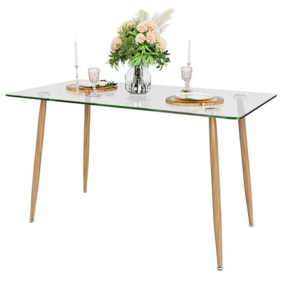 Modern Glass Dining Table Rectangular Dining Room Table W/Metal Legs For Kitchen - Image 1 of 4