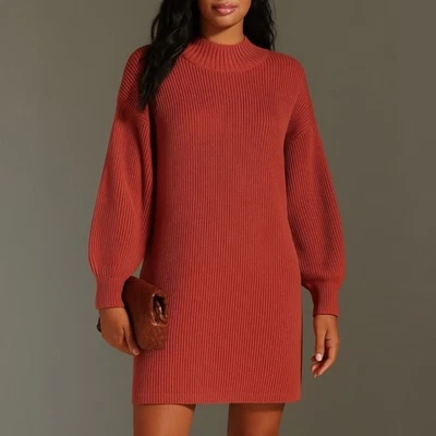 Nuevo con etiquetas Vestido Suéter Tejido Cuello Simulado Cedro Maeve Anthropologie Talla Grande Marrón Óxido Foto 1 de 4