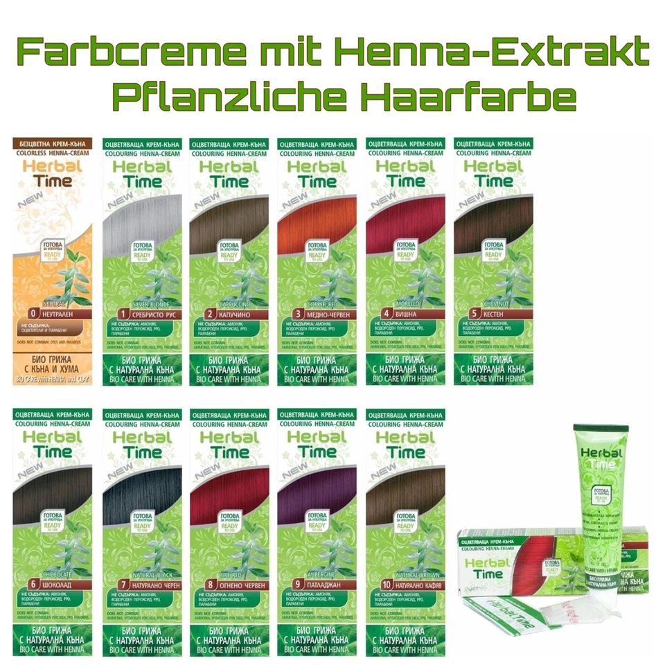 Herbal time 100% Bio Henna Haarfarbe Creme Color Pflanzen Naturhaarfärbemittel - Bild 1 von 4
