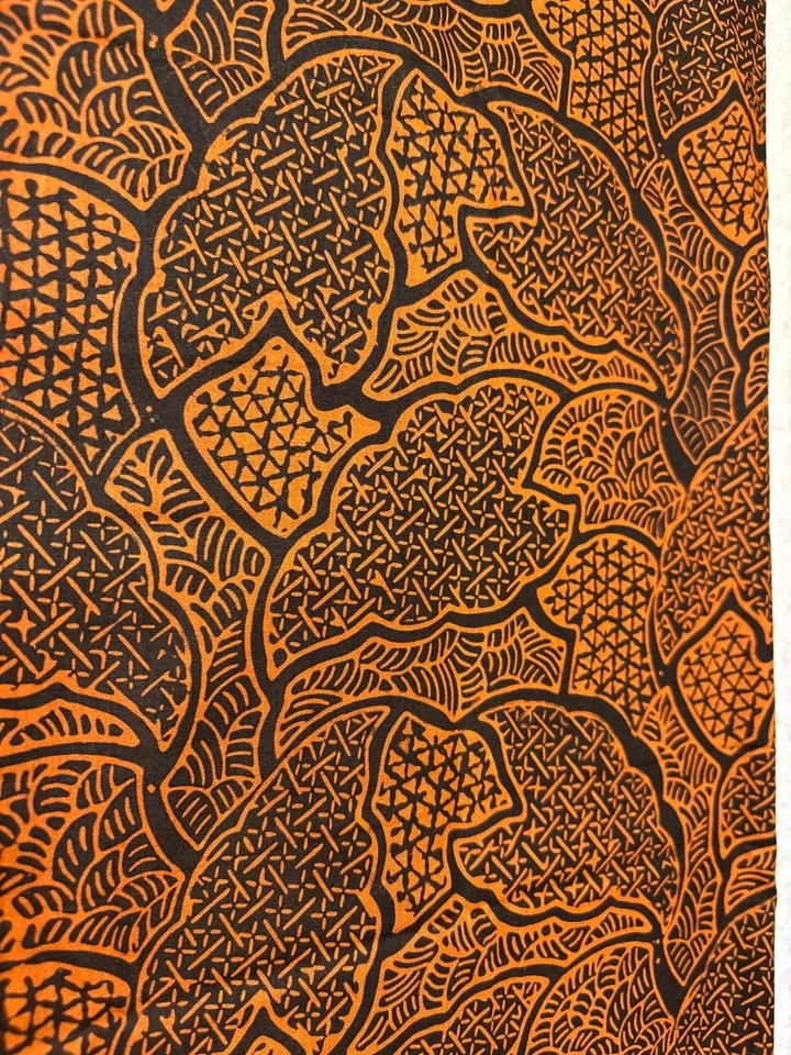 African-Inspired Geometric Print Fabric 18x20" Vibrant Orange & Black Design Cra - Image 1 of 4