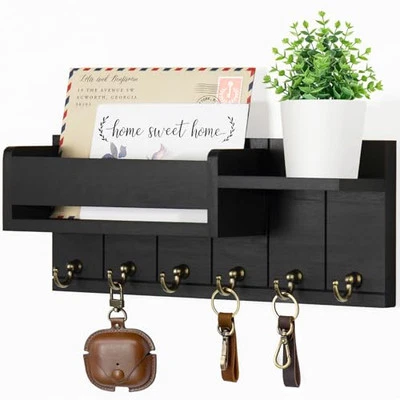 Key Holder Wall Mount - Decorative Key Rack and Mail Organizer with 6 Key  - Image 1 of 4
