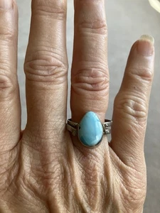 Larimar/?Tigers Eye Reversible SS Ring ?sz 6.5 - Picture 1 of 6