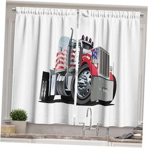 Truck Kitchen Curtains, American Flag 55"W x 39"L (Pack of 2) Red White Blue - Picture 1 of 4