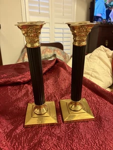Candelabros vintage de latón de 10" de alto hechos en la India - Imagen 1 de 10
