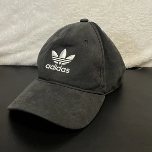 Adidas Black Hat 3 Stripe Trefoil Embroidered Suede Feel Adjustable Strap 2021 - Picture 1 of 11