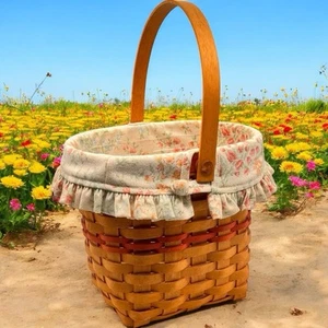 Longaberger Mothers Day 2001 Basket Vintage Blossoms Cloth Liner Plastic Insert - Picture 1 of 18