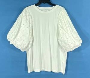 GIBSON LATIMER Bluse Oberteil weiß STRETCH STRICK Ösen Puffärmel BAUER BOHO - Bild 1 von 5