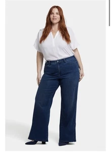 NYDJ Jeans Donna 10 Blu Denim Teresa Gamba Larga Caviglia Elasticizzato Lift Tuck Scuro - Foto 1 di 8