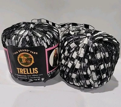Lion Brand Trellis Ladder Yarn 2- 1 3/4oz NIGHT LIFE #301 Shiny Black Gray - Image 1 of 4
