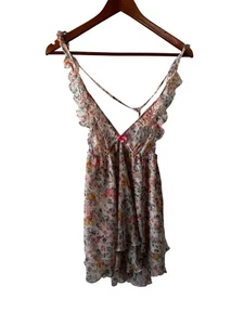 Victoria's Secret Y2K Damen-Babydoll-Top Gr. Medium elfenbeinfarben Blumenmuster durchsichtig sexy Ling - Bild 1 von 7