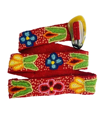 CINTURÓN Lana Perú Bordado Rojo Floral Boho Hippie HORNO HEBILLA Ajustable 44" Foto 1 de 4