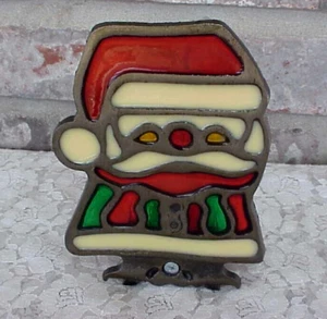Vintage Stained Glass Santa Votive Tea Light Candle Holder Tiffany Style - Picture 1 of 9