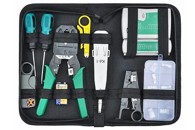 Kit tester cavo rete LAN RJ45 RJ11 RJ12 pinza crimpatrice plug ethernet custodia - Immagine 1 di 4