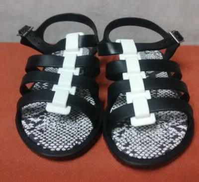 CALL SPRING Womens 6 Black  White PVC Sandals Ankle Strap - Image 1 of 4