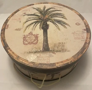 Vintage Tri Coastal Designs Tropical Palm Corded Hat Box NYC 2002 Storage Decor - Picture 1 of 8