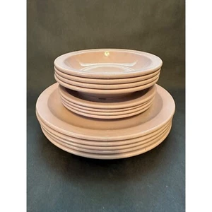 Vintage Dallas Ware Melamine Dinnerware Set Dusty Rose Plates & Bowls 12 Pieces - Picture 1 of 9