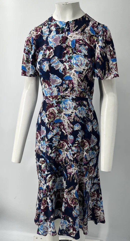 Vestido midi de seda estampado azul marino Prabal Gurung 'Victoria' talla 6 Foto 1 de 4