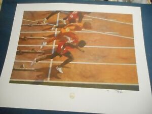 Bart Forbes HAND SIGNED  art print " 100 Meters " Olympics track runners running
