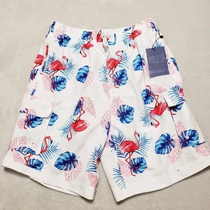 UZZI Active Wear Men's Size M White Flamingo Swim Trunks NWT Shorts - Picture 1 of 6