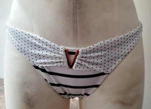 VICTORIA'S SECRET VERY SEXY BIKINI SWIM BOTTOM SMALL S WHITE DOTS STRIPES NWOT - Picture 1 of 2