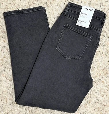 Jeans feminino Sonoma cintura alta reto estilo vintage, preto, 2, 6, 10,12,16, novo com etiquetas - Imagem 1 de 4