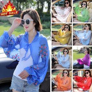 Women Chiffon Sun-proof Protection Arm Sleeve Driving Anti-UV Shawl Summer New - Picture 1 of 31