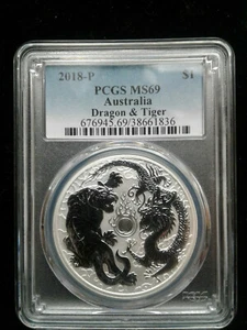 2018 Australia 1 oz .999 Fine Silver Dragon and Tiger PCGS MS69 - Picture 1 of 2