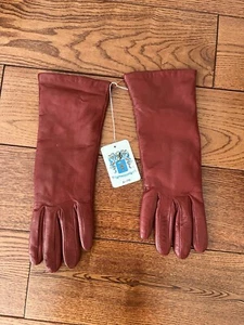 Portolano Red Leather Long Opera Gloves Cashmere Lined Winter Elegant Size 7 - Picture 1 of 7