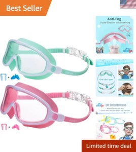 Swim Goggles 2 Pack Anti-Fog Anti-UV Wide View Swimming Goggles for Kids 3-15 - Picture 1 of 7