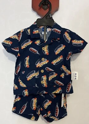 Old Navy Infant Boys 3-6 Month Linen-Blend Hotdog Weiner Shorts Outfit NWT! A538 - Image 1 of 4