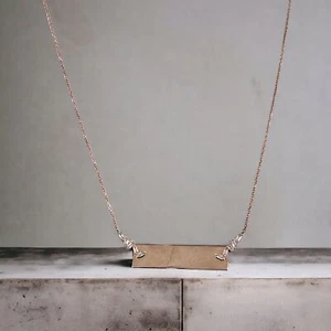925 Solid Silver Rectangular Rose Gold Plated Bar Pendant with CZ Zigzag Pattern - Picture 1 of 5