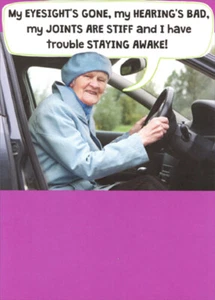 Old Lady Behind Steering Wheel Funny Recycled Paper Greetings Birthday Card - Picture 1 of 2