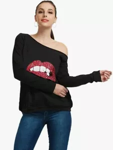 MAGICMK Off The Shoulder Pullover Sweatshirt Longsleeved Lip Print Size 4XL NEW - Picture 1 of 14