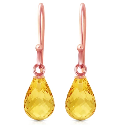 14k Rose Gold Yellow Citrine Gemstone Earrings Pear Cut Dangle Style 2.7 Carat  - Image 1 of 4