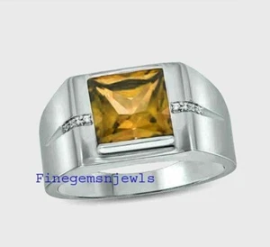 Natural Citrine & CZ Gemstones with 925 Sterling Silver Ring for men's #F512 - Picture 1 of 4