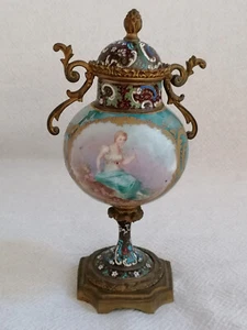 Frankreich Amphoren Vase Champleve Emaille Porzellan Vergoldet 19 Jhdt. Signiert - Bild 1 von 17