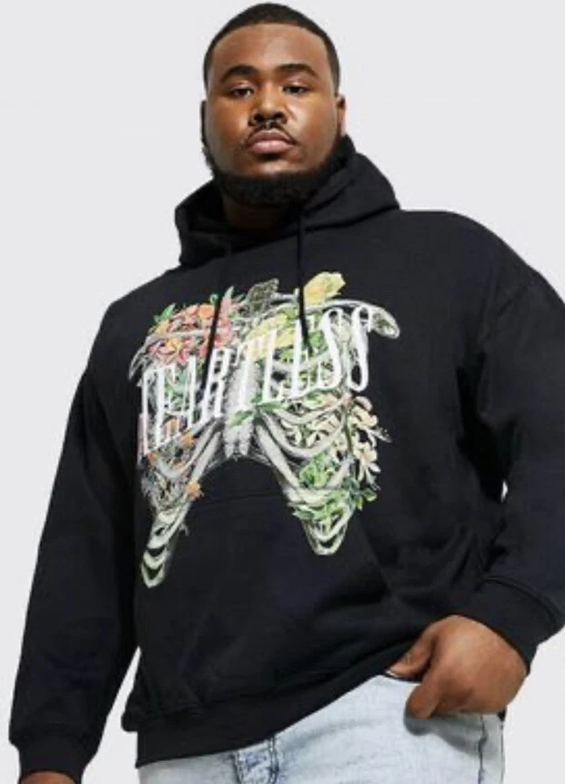 Nuevo Plus Boohooman Sudadera con Capucha Estampado Ribcage Sin Corazón 5X Foto 1 de 1