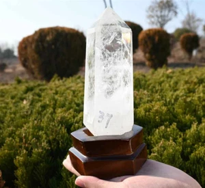 1.65LB Natural Clear Quartz Crystal Obelisk Crystal Tower Wand Point and Stand - Picture 1 of 13