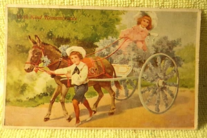 Vintage Postcard PEOPLE - Boy & Girl with Horse & Carriage, Posted 1911 - Picture 1 of 2