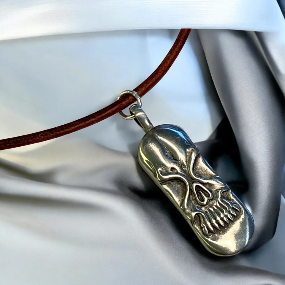 Leather Necklace Urban Skull Dog Tag | Street Style Pendant | Ride the Street - Image 1 of 2