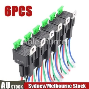 6PC 30AMP 12V Relay 4 PIN Automotive 30A Normally Open Contact Fused + 30A Fuse - Picture 1 of 7