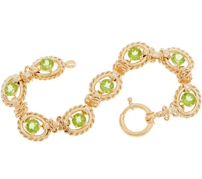 7.25"  Natural Peridot Gemstone Tennis Bracelet Real 14K Yellow Gold QVC - Image 1 of 2